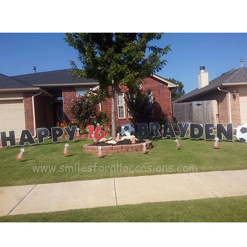 Large Black Letters Happy Birthday Red Number 16 Yard Signs