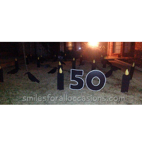 50th Black Sign with Candles and Black Crows
