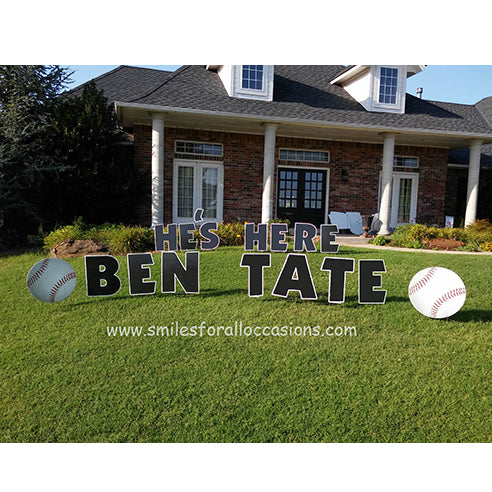 Lawn Letters in Yard with Baseball Signs