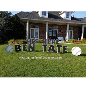 Lawn Letters in Yard with Baseball Signs