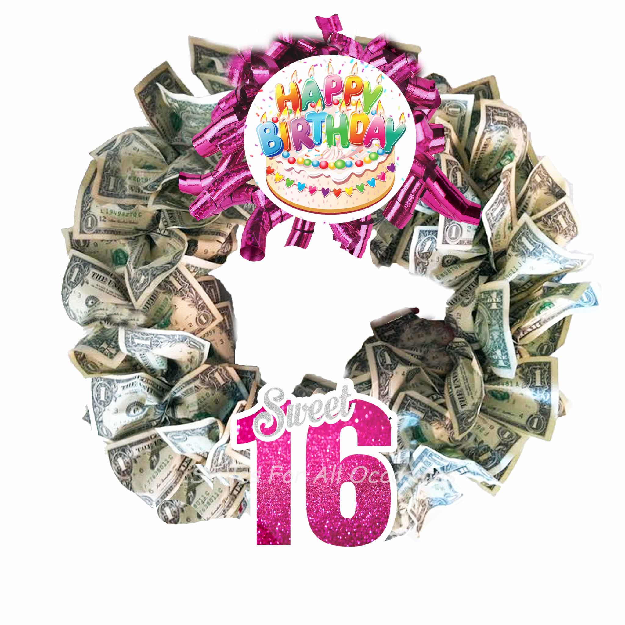 cash money wreath sweet 16 gift