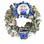 cash money wreath 13 birthday boy
