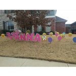 Pink Lawn Letters Emojis Colorful Balloons Birthday