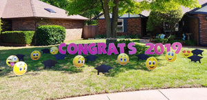 Pink CONGRATS 2019 Lawn Letters and Emojis