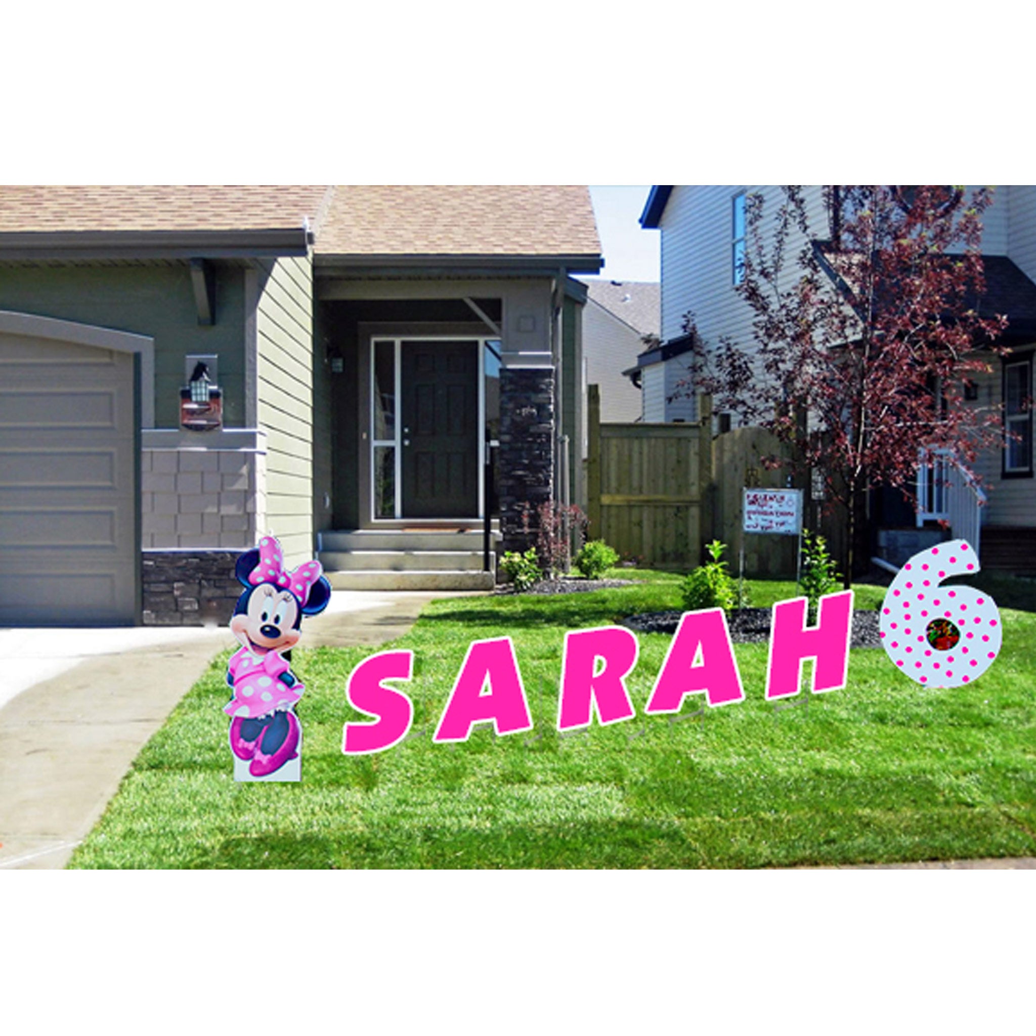 Minnie Mouse Yard Signs - Pink Lawn Letters in Front Yard