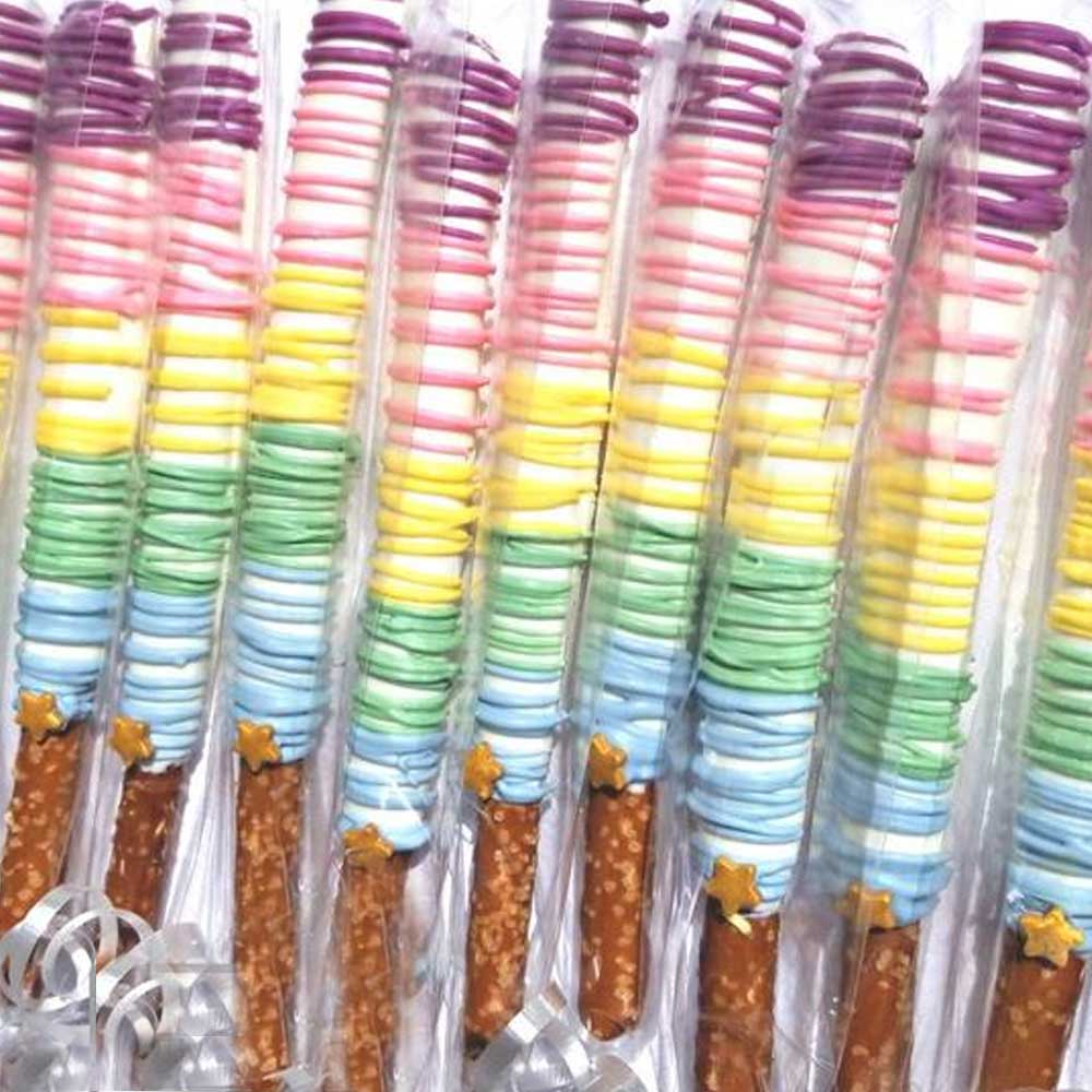 Rainbow Chocolate Covered Pretzel Rods