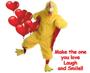 Chicken with Red Balloons Laugh and Smile