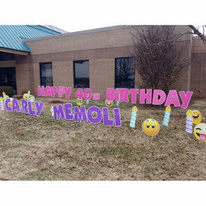 Happy Birthday Teacher Yard Signs - Pink and Purple - Emoji - Candles