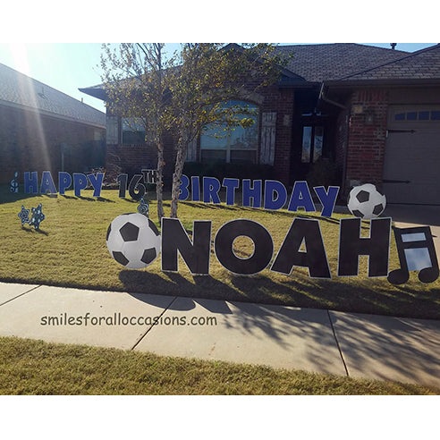 Soccer Outdoor Signs Happy Birthday Blue Letters